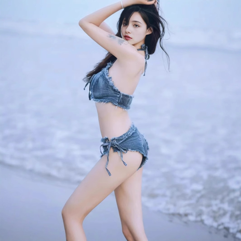 Európske a americké sexy horúce dievčatá, traky, popruh, horúce nohavice, džínsové nočné klubové obleky, zvádzanie dámskych bikín, plavky, fotografia