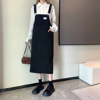 Dámske letné džínsové šaty Junpu s ramienkami v štýle College, voľné dlhé šaty s vysokým pásom pre bacuľaté dievčatá