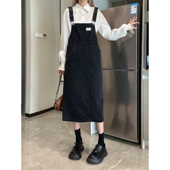 Dámske letné džínsové šaty Junpu s ramienkami v štýle College, voľné dlhé šaty s vysokým pásom pre bacuľaté dievčatá