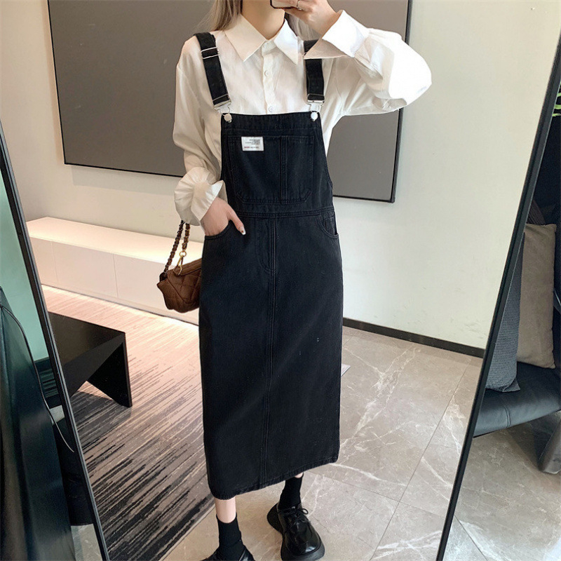 Dámske letné džínsové šaty Junpu s ramienkami v štýle College, voľné dlhé šaty s vysokým pásom pre bacuľaté dievčatá