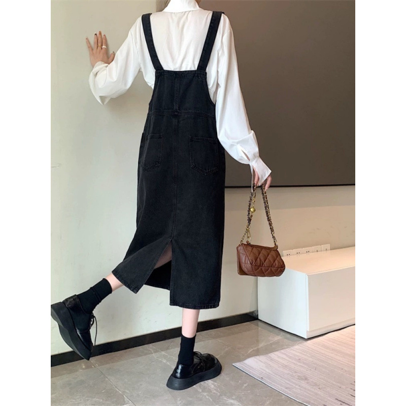 Dámske letné džínsové šaty Junpu s ramienkami v štýle College, voľné dlhé šaty s vysokým pásom pre bacuľaté dievčatá