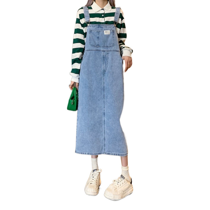 Dámske letné džínsové šaty Junpu s ramienkami v štýle College, voľné dlhé šaty s vysokým pásom pre bacuľaté dievčatá