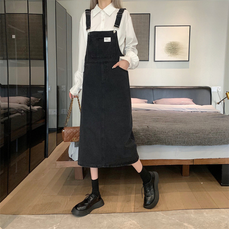 Dámske letné džínsové šaty Junpu s ramienkami v štýle College, voľné dlhé šaty s vysokým pásom pre bacuľaté dievčatá