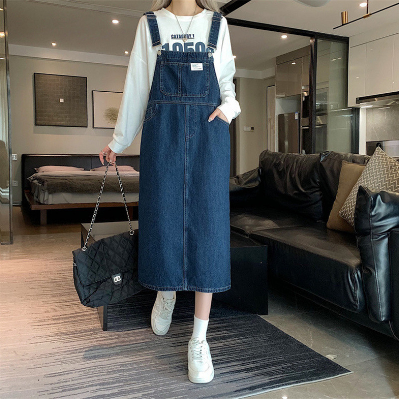 Dámske letné džínsové šaty Junpu s ramienkami v štýle College, voľné dlhé šaty s vysokým pásom pre bacuľaté dievčatá