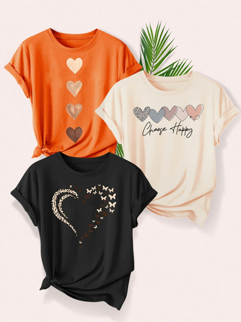 Set de 3 piese pentru femei, cu imprimeu leopard și dragoste la modă, tricou sport de vară casual, cu guler rotund, scurt