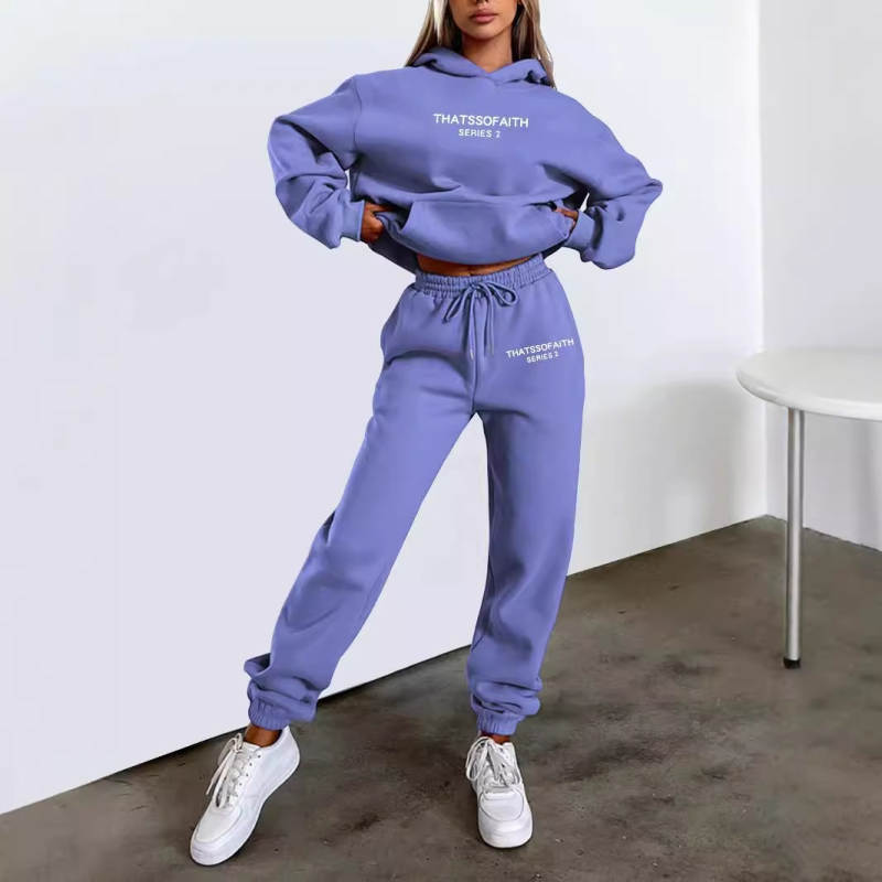 Piiriülene Euroopa ja Ameerika Amazoni populaarne naiste kirjaga trükitud kapuutsiga dressipluus, moodne vabaaja fliisist pükskostüüm