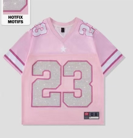 Dámske voľné tričko s potlačou európskych a amerických športov Los Angeles s pruhovaným lemom a výstrihom do V