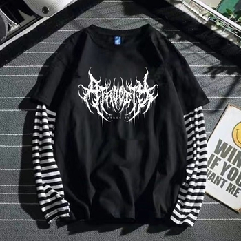 Veľkoobchod s letným topom 2022 s tmavou potlačou, kórejským voľným falošným dvojdielnym tričkom s dlhým rukávom pre ženy