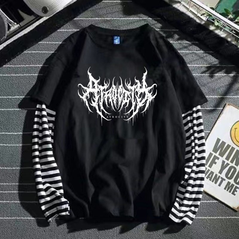 Veľkoobchod s letným topom 2022 s tmavou potlačou, kórejským voľným falošným dvojdielnym tričkom s dlhým rukávom pre ženy