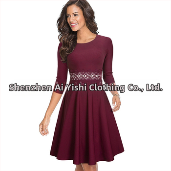 Jesen 2024. Nova haljina za ženu, europsku i američku, uskog kroja, s okruglim izrezom, rukavima u sedam točaka, čipkastim šavovima, A-oblika, velika haljina