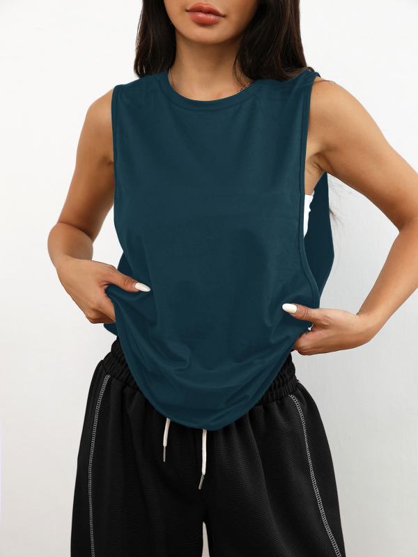 D1058 Euroopa ja Ameerika piiriülene naiste ühevärviline vabaaja mood mugav treeningvest käeauguga