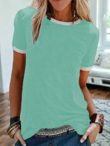 2024. Jednobojni službeni pulover sa slikom, ravni okrugli izrez, kratki rukavi, urbana ležerna osnovna košulja, majica kratkih rukava