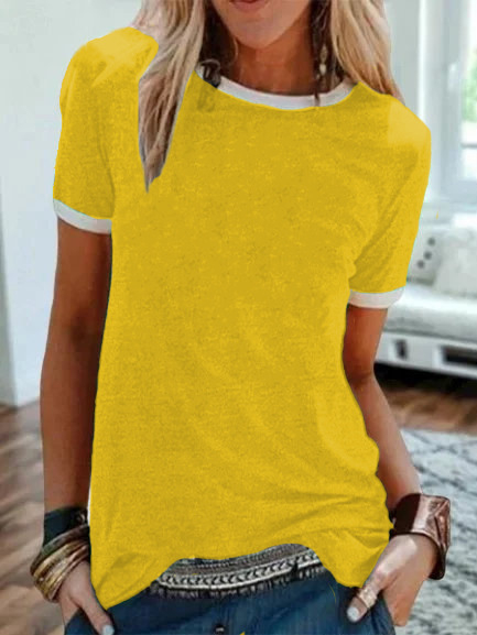 2024. Jednobojni službeni pulover sa slikom, ravni okrugli izrez, kratki rukavi, urbana ležerna osnovna košulja, majica kratkih rukava