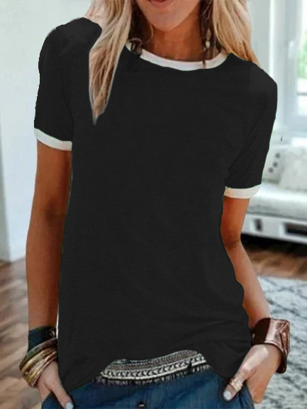 2024. Jednobojni službeni pulover sa slikom, ravni okrugli izrez, kratki rukavi, urbana ležerna osnovna košulja, majica kratkih rukava