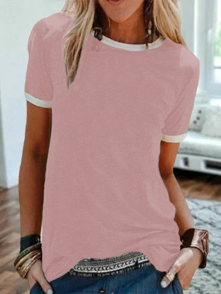 2024. Jednobojni službeni pulover sa slikom, ravni okrugli izrez, kratki rukavi, urbana ležerna osnovna košulja, majica kratkih rukava