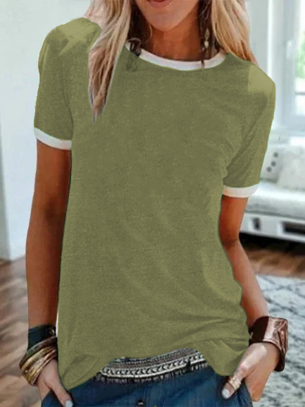 2024. Jednobojni službeni pulover sa slikom, ravni okrugli izrez, kratki rukavi, urbana ležerna osnovna košulja, majica kratkih rukava