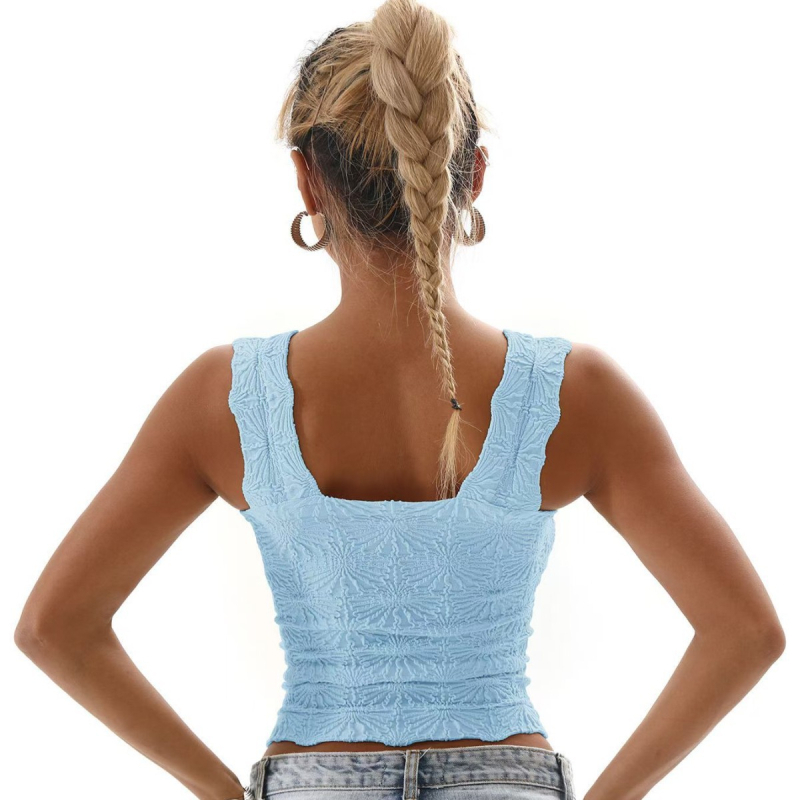 2025 m. Europos ir Amerikos vasaros moteriški viršutiniai drabužiai, klostyti liekninantys, kvadratinės apykaklės sportiniai jogos liemenės, tarpvalstybinė didmeninė prekyba