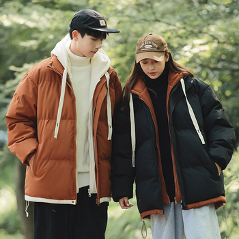 Talvised uued meeste ja naiste Hongkongi stiilis Tide kaubamärgi puuvillast polsterdatud riided noorpaarile, moodne vabaaja soe kapuutsiga jope