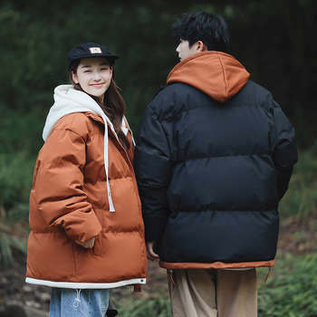 Talvised uued meeste ja naiste Hongkongi stiilis Tide kaubamärgi puuvillast polsterdatud riided noorpaarile, moodne vabaaja soe kapuutsiga jope
