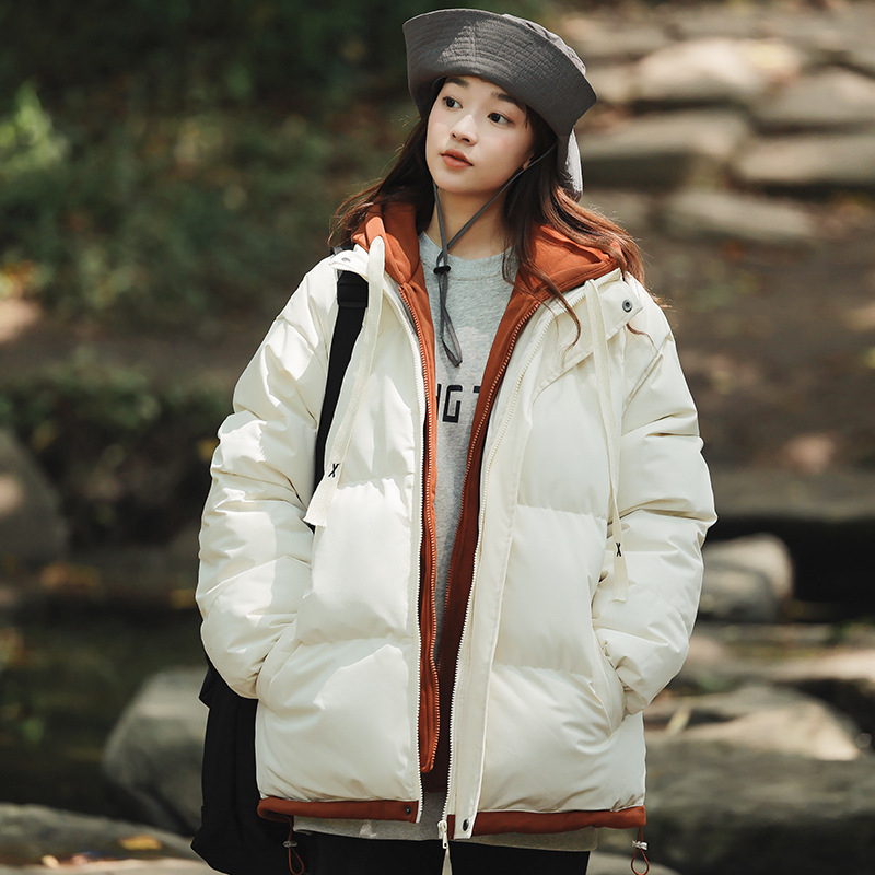 Talvised uued meeste ja naiste Hongkongi stiilis Tide kaubamärgi puuvillast polsterdatud riided noorpaarile, moodne vabaaja soe kapuutsiga jope