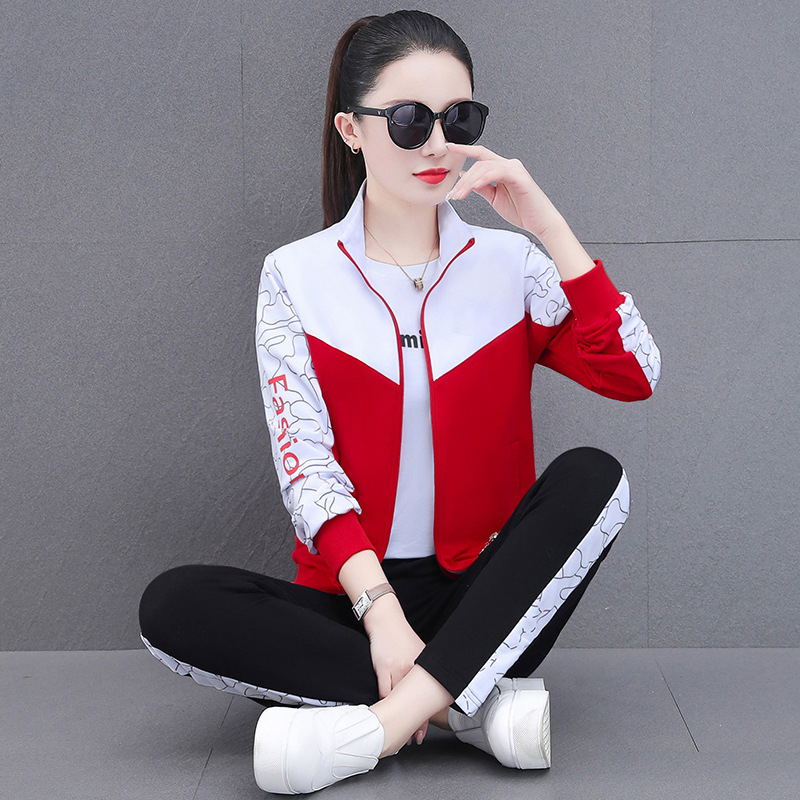 Žensko sportsko odijelo za proljeće i jesen 2023., novi modni ležerni zapadnjački stil, tanki set od tri dijela za trčanje, jednostavan