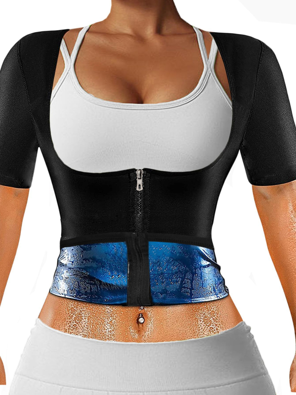 Pliusinio dydžio europietiškas ir amerikietiškas tarpvalstybinis prakaito kostiumas sportui, fitnesui, „Amazon“ vyriškas/moteriškas pilvo korsetas, juosmens prakaito korsetas trumpomis rankovėmis