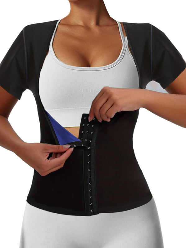 Pliusinio dydžio europietiškas ir amerikietiškas tarpvalstybinis prakaito kostiumas sportui, fitnesui, „Amazon“ vyriškas/moteriškas pilvo korsetas, juosmens prakaito korsetas trumpomis rankovėmis