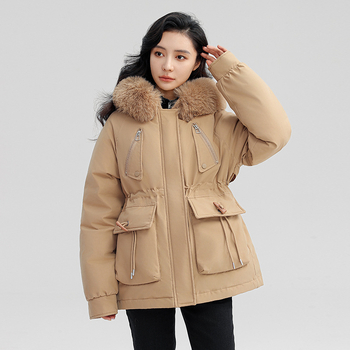 Väliskaubanduse puuvillapolstriga naiste 2024. aasta talve uus Korea versioon lahtisest puuvillapolstriga fliisvoodriga paksendatud haugi puuvillapolstriga jopest
