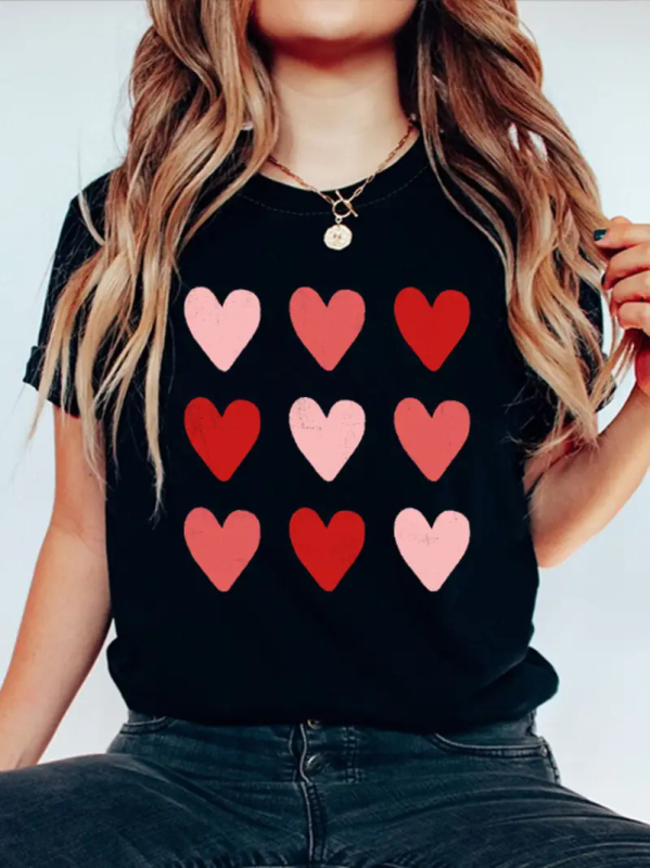 Prekogranični TEMU Besplatna dostava Ženski top kratkih rukava Amazon AliExpress Shrimp Skin Europski i američki Valentinovo Ljubavni okrugli izrez Ženski top