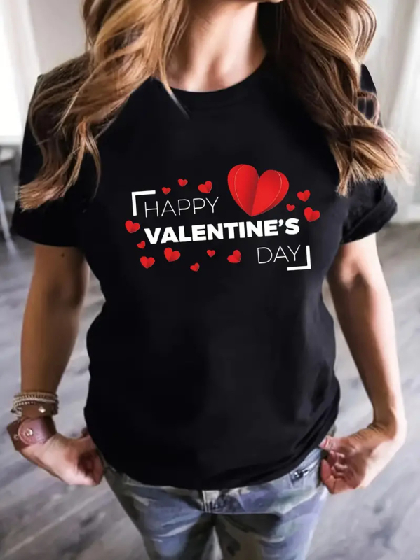 Prekogranični TEMU Besplatna dostava Ženski top kratkih rukava Amazon AliExpress Shrimp Skin Europski i američki Valentinovo Ljubavni okrugli izrez Ženski top