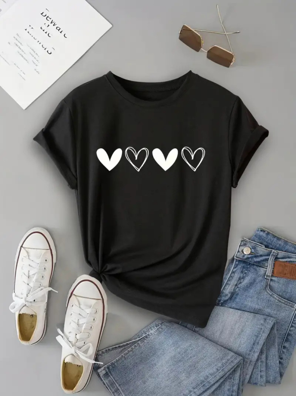 Prekogranični TEMU Besplatna dostava Ženski top kratkih rukava Amazon AliExpress Shrimp Skin Europski i američki Valentinovo Ljubavni okrugli izrez Ženski top