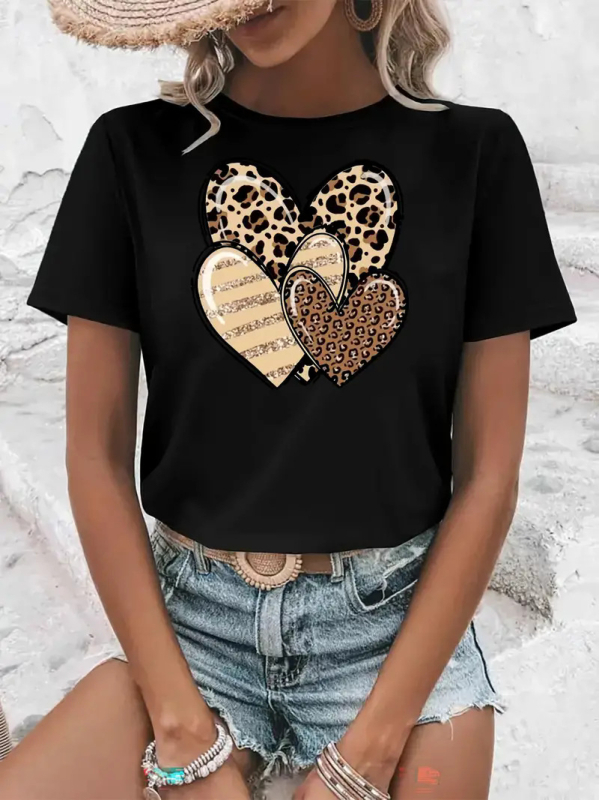 Prekogranični TEMU Besplatna dostava Ženski top kratkih rukava Amazon AliExpress Shrimp Skin Europski i američki Valentinovo Ljubavni okrugli izrez Ženski top