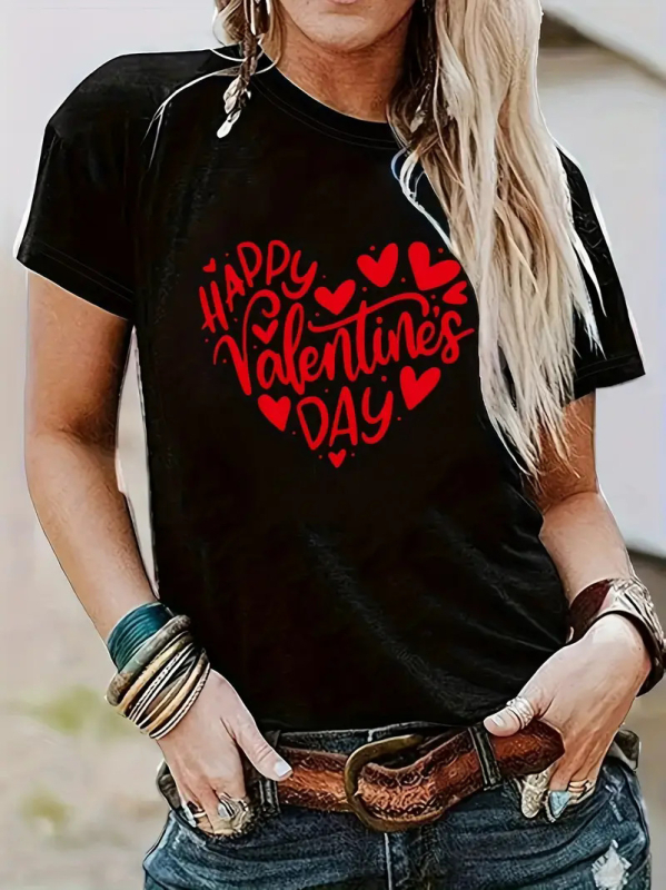 Prekogranični TEMU Besplatna dostava Ženski top kratkih rukava Amazon AliExpress Shrimp Skin Europski i američki Valentinovo Ljubavni okrugli izrez Ženski top