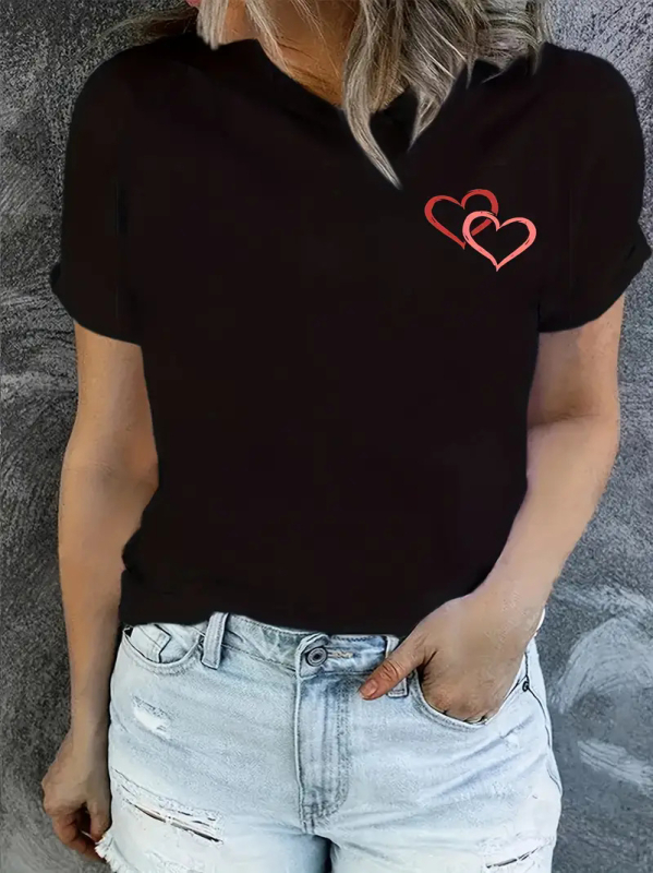 Prekogranični TEMU Besplatna dostava Ženski top kratkih rukava Amazon AliExpress Shrimp Skin Europski i američki Valentinovo Ljubavni okrugli izrez Ženski top