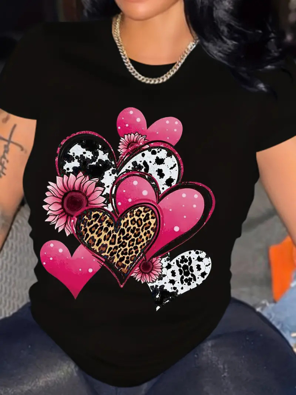 Prekogranični TEMU Besplatna dostava Ženski top kratkih rukava Amazon AliExpress Shrimp Skin Europski i američki Valentinovo Ljubavni okrugli izrez Ženski top