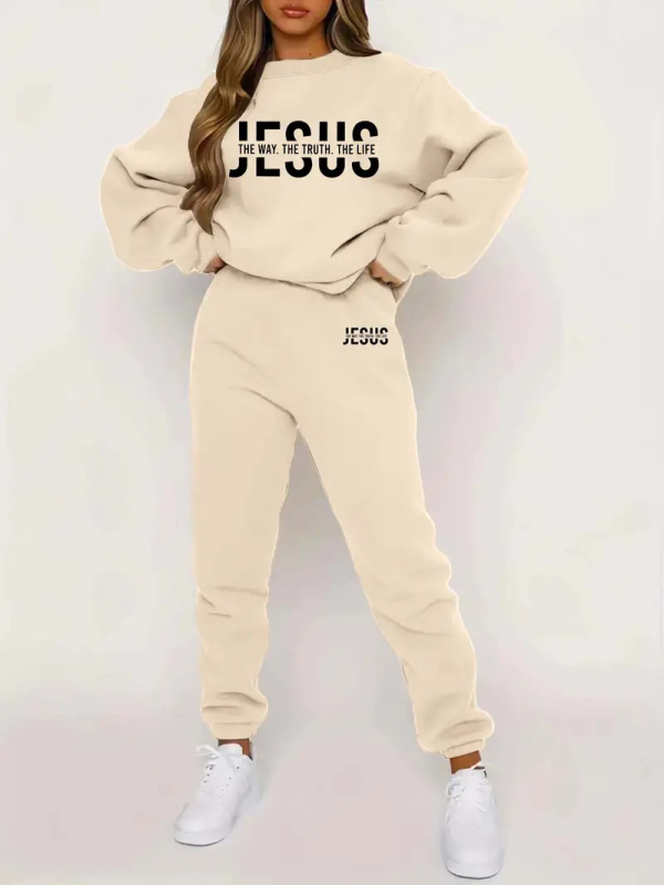 Džemper s dugim rukavima i tiskom slova, odijelo za jesen i zimu, novo europsko i američko modno ležerno žensko odijelo WE-WL1