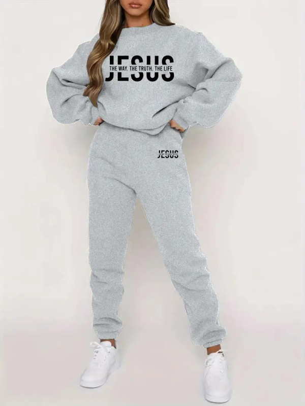 Džemper s dugim rukavima i tiskom slova, odijelo za jesen i zimu, novo europsko i američko modno ležerno žensko odijelo WE-WL1