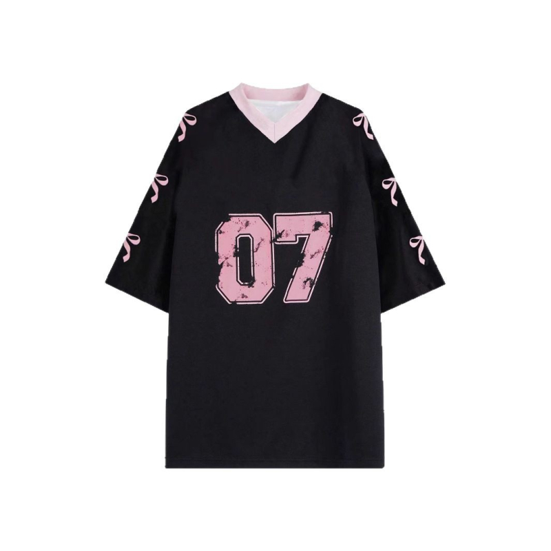 Tricou de damă cu guler în V, stil european și american, stil retro, cu imprimeu digital, stil all-match, casual, vrac