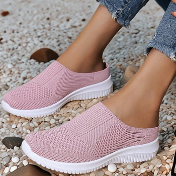 Pantofi sport casual transfrontalieri noi de dimensiuni mari pentru femei, tricotate cu mușchi, Temu, Dropshipping, la modă, respirabili, cu jumătate de pantofi, cu talpă moale și gură mică