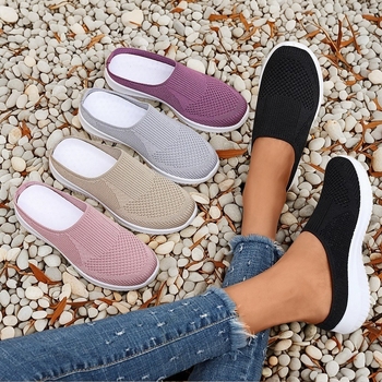 Pantofi sport casual transfrontalieri noi de dimensiuni mari pentru femei, tricotate cu mușchi, Temu, Dropshipping, la modă, respirabili, cu jumătate de pantofi, cu talpă moale și gură mică
