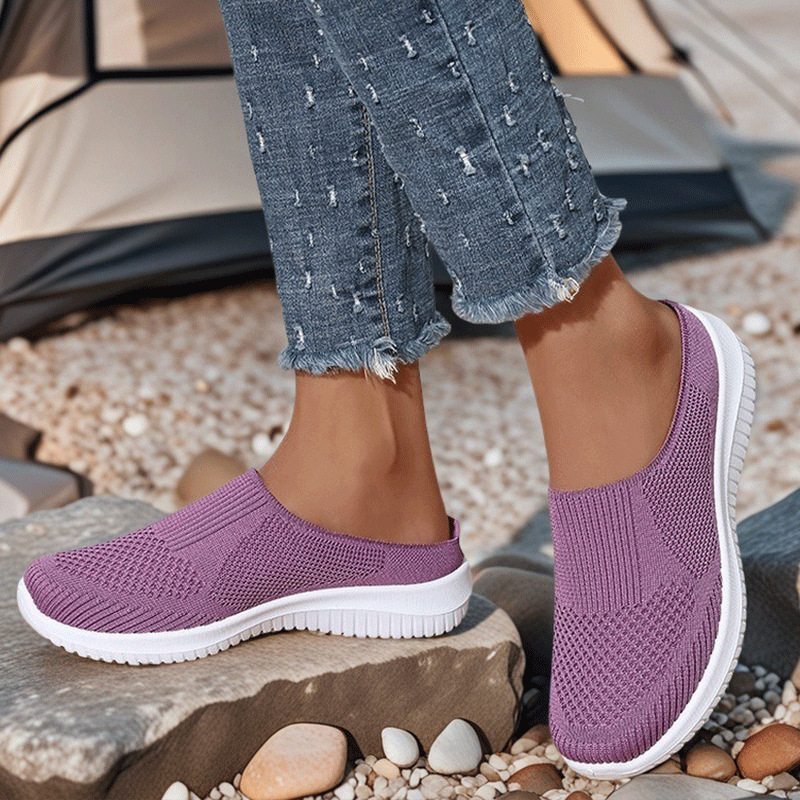 Pantofi sport casual transfrontalieri noi de dimensiuni mari pentru femei, tricotate cu mușchi, Temu, Dropshipping, la modă, respirabili, cu jumătate de pantofi, cu talpă moale și gură mică