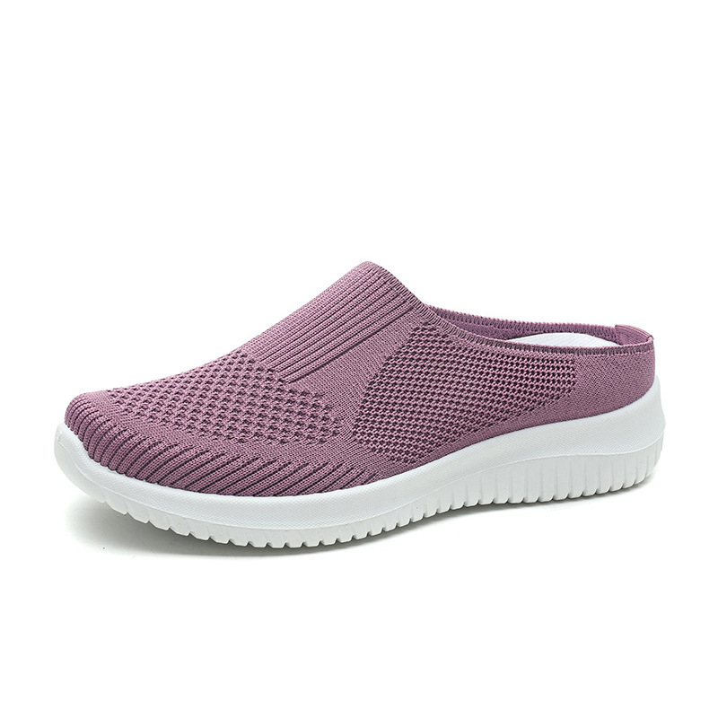 Pantofi sport casual transfrontalieri noi de dimensiuni mari pentru femei, tricotate cu mușchi, Temu, Dropshipping, la modă, respirabili, cu jumătate de pantofi, cu talpă moale și gură mică