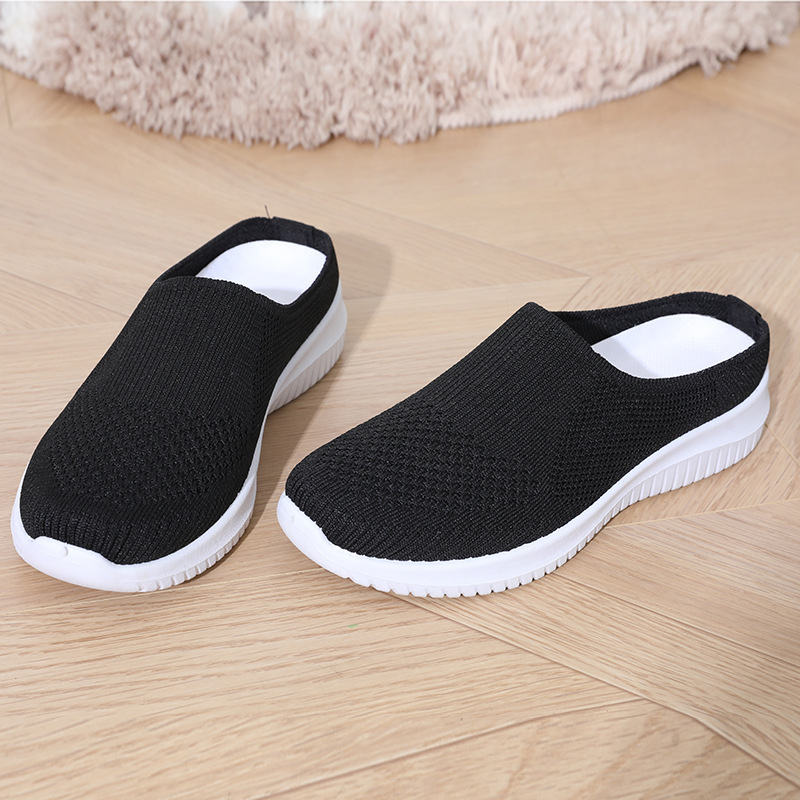 Pantofi sport casual transfrontalieri noi de dimensiuni mari pentru femei, tricotate cu mușchi, Temu, Dropshipping, la modă, respirabili, cu jumătate de pantofi, cu talpă moale și gură mică