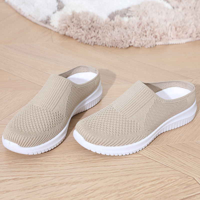 Pantofi sport casual transfrontalieri noi de dimensiuni mari pentru femei, tricotate cu mușchi, Temu, Dropshipping, la modă, respirabili, cu jumătate de pantofi, cu talpă moale și gură mică