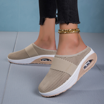 Nove ljetne prekogranične ženske cipele bez pete za ljuljanje iz 2023., lagane mrežaste cipele s debelim potplatom i zračnim jastukom, prozračne, polu-vučene ženske cipele
