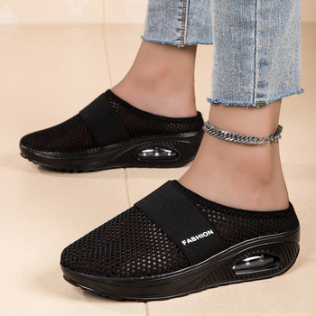 Nove ljetne prekogranične ženske cipele bez pete za ljuljanje iz 2023., lagane mrežaste cipele s debelim potplatom i zračnim jastukom, prozračne, polu-vučene ženske cipele