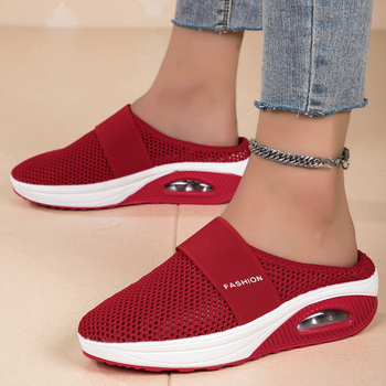 Nove ljetne prekogranične ženske cipele bez pete za ljuljanje iz 2023., lagane mrežaste cipele s debelim potplatom i zračnim jastukom, prozračne, polu-vučene ženske cipele