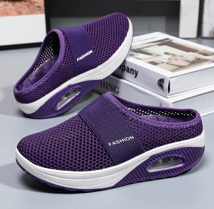 Nove ljetne prekogranične ženske cipele bez pete za ljuljanje iz 2023., lagane mrežaste cipele s debelim potplatom i zračnim jastukom, prozračne, polu-vučene ženske cipele