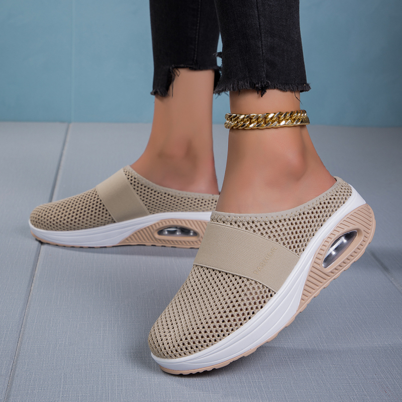 Nove ljetne prekogranične ženske cipele bez pete za ljuljanje iz 2023., lagane mrežaste cipele s debelim potplatom i zračnim jastukom, prozračne, polu-vučene ženske cipele