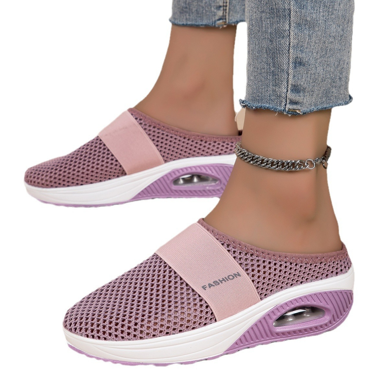 Nove ljetne prekogranične ženske cipele bez pete za ljuljanje iz 2023., lagane mrežaste cipele s debelim potplatom i zračnim jastukom, prozračne, polu-vučene ženske cipele